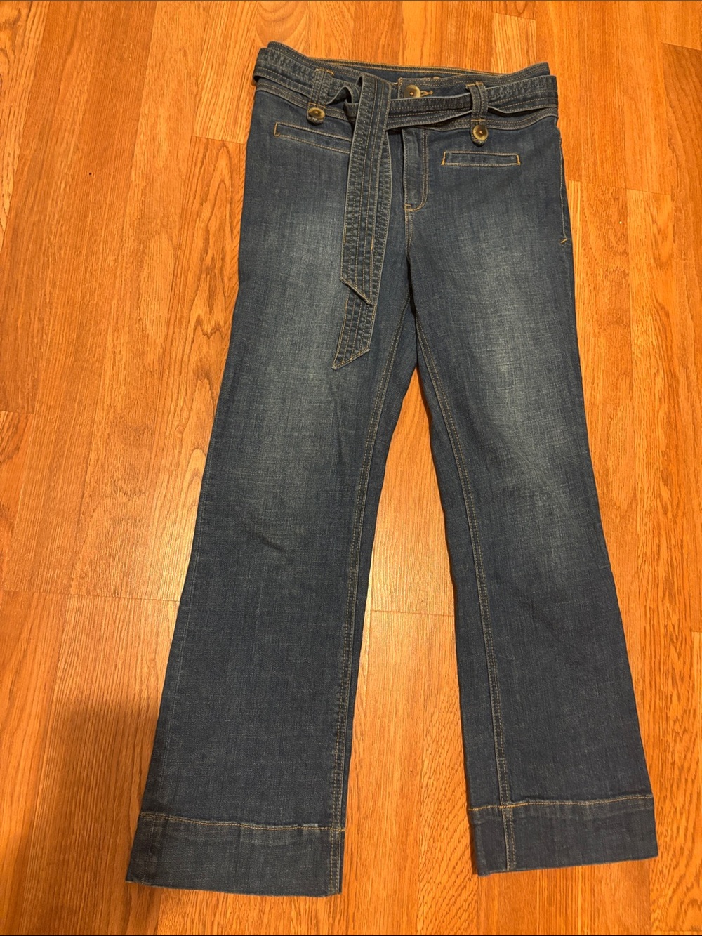 Pilcro by Anthropologie- Kick Flare crop Jeans with Self-Tie Waist